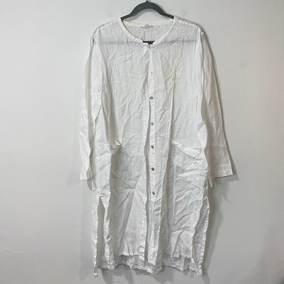 Eileen Fisher Women's Organic Linen Mandarin Collar Dress Jacket White Large - Picture 2 of 7